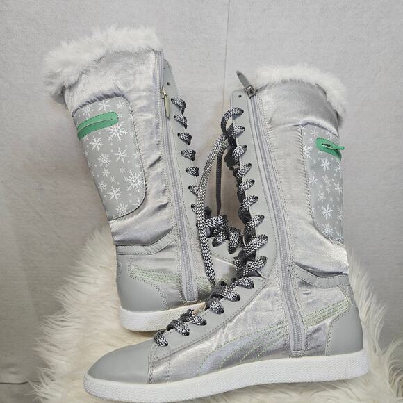 Puma Sparkly Silver Faux Fur Line Tall Snow Boots - Picture 8 of 10